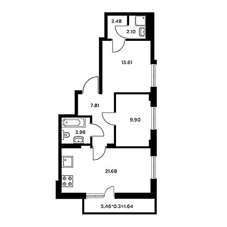 2 комнатная 63.19м²