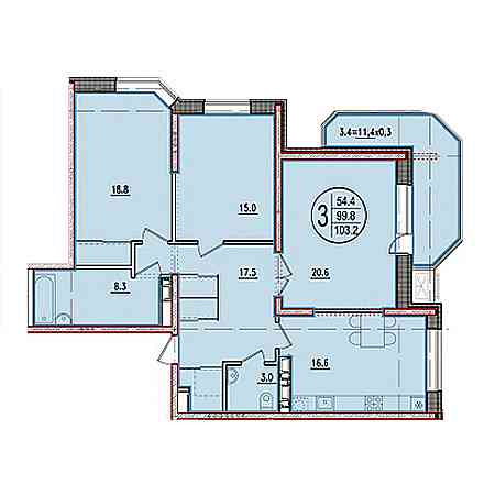 3 комнатная 103.2м²