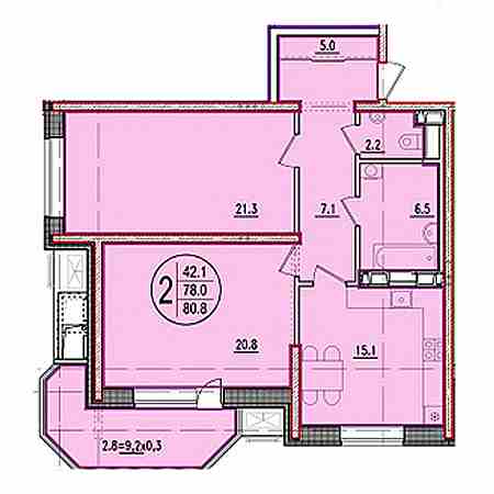 2 комнатная 80.8м²