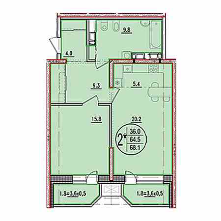 2 комнатная 68.1м²