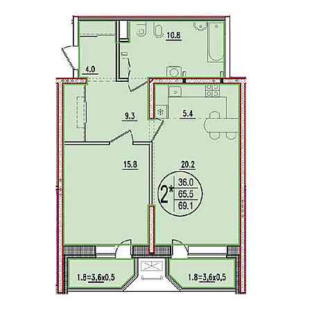 2 комнатная 69.1м²