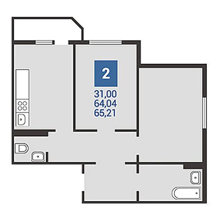 2 комнатная 65.21м²