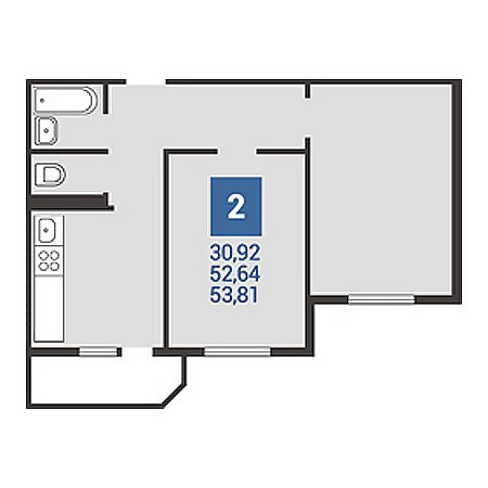 2 комнатная 53.81м²