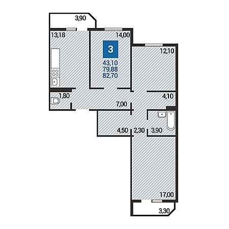 3 комнатная 82.7м²