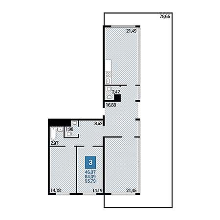 3 комнатная 95.79м²