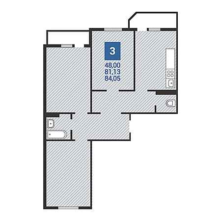 3 комнатная 84.05м²