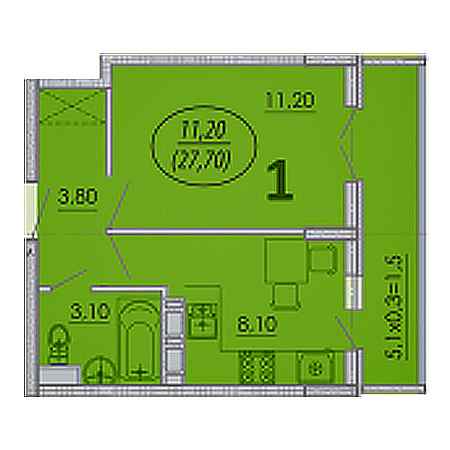 1 комнатная 27.7м²