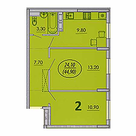 2 комнатная 44.9м²