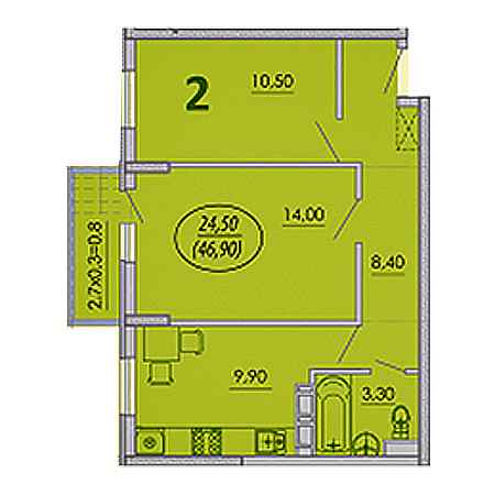 2 комнатная 46.9м²