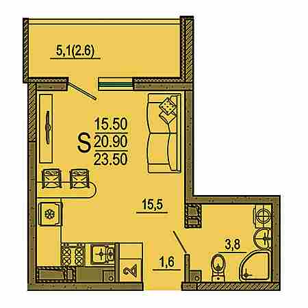 Студия 23.5м²