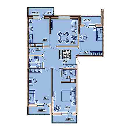 4+ комнат 105.6м²