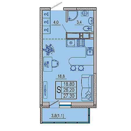 Студия 27.3м²