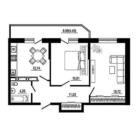 2 комнатная 67.15м²