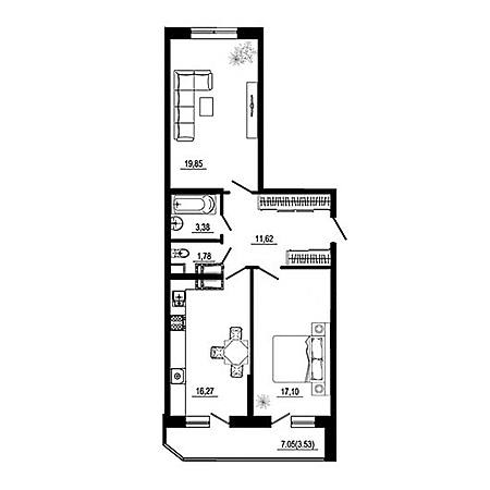 2 комнатная 73.53м²