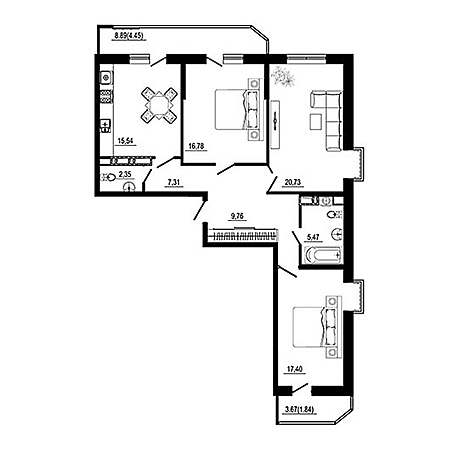 3 комнатная 100.46м²