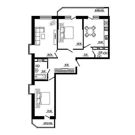 3 комнатная 101.64м²