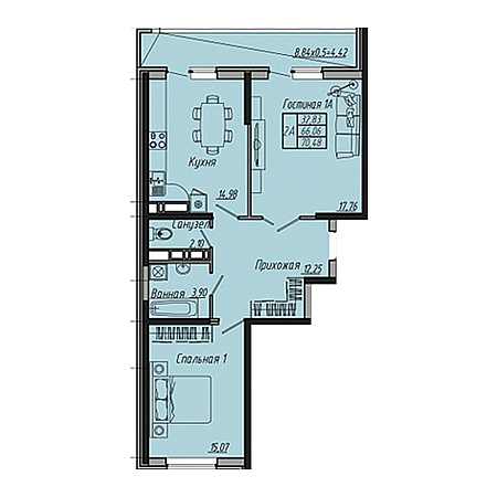 2 комнатная 70.48м²