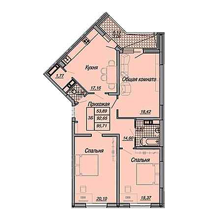 3 комнатная 95.71м²