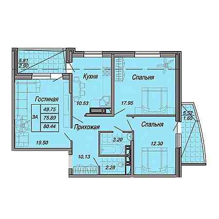 3 комнатная 80.44м²