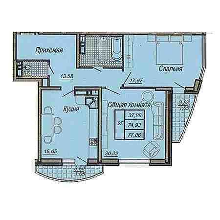 2 комнатная 77.06м²