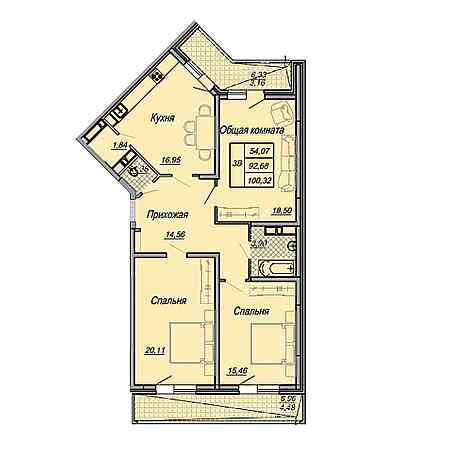 3 комнатная 100.32м²