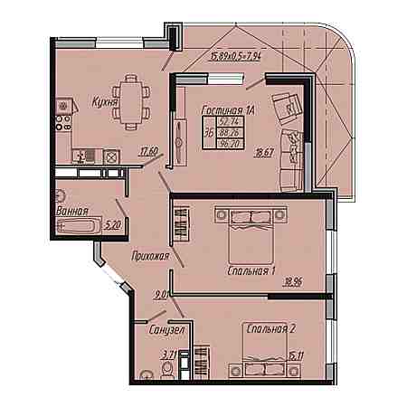 3 комнатная 96.2м²