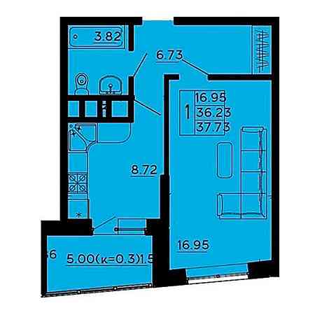 1 комнатная 37.37м²