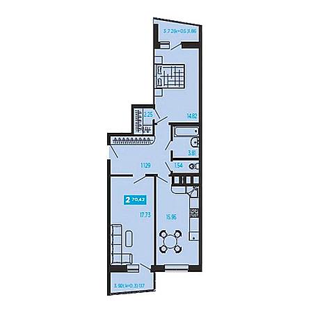 2 комнатная 70.42м²