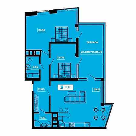 Пентхаус 111.62м²