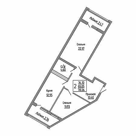 2 комнатная 70.26м²