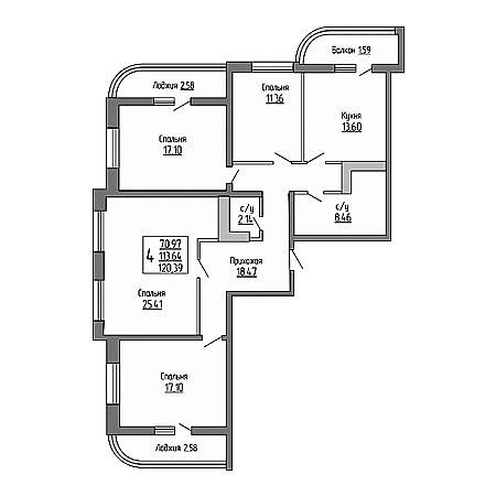 4+ комнат 120.39м²