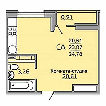 Студия 24.78м²