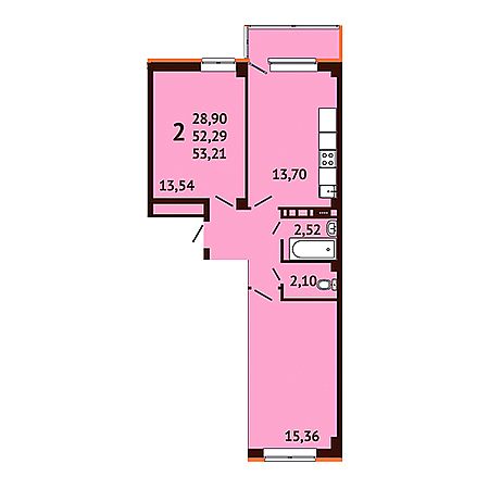 2 комнатная 53.21м²