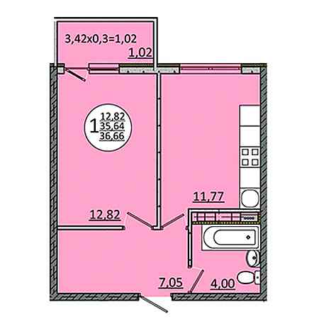 1 комнатная 36.66м²