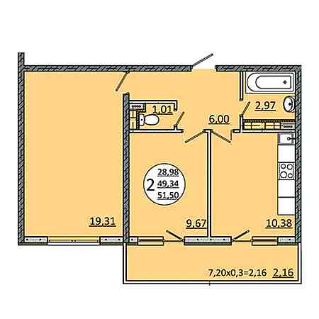 2 комнатная 51.5м²