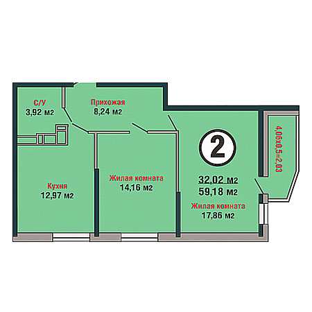 2 комнатная 59.18м²