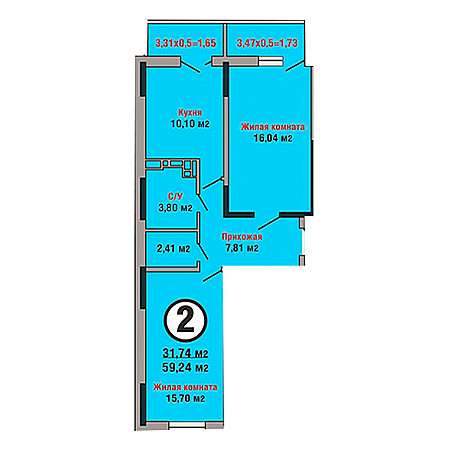 2 комнатная 59.24м²