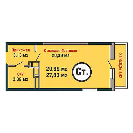 Студия 27.83м²