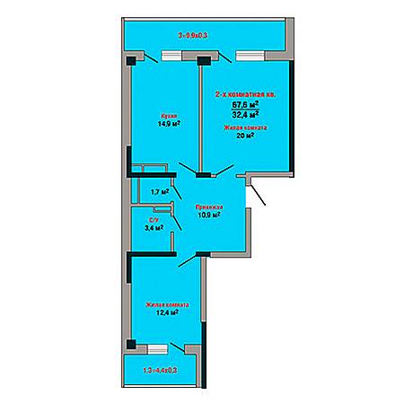 2 комнатная 67.6м²