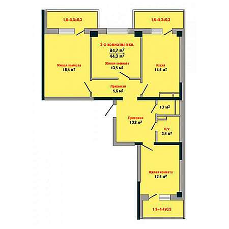 3 комнатная 84.7м²