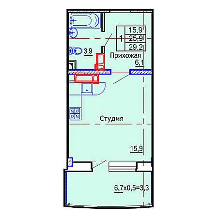 Студия 29.2м²