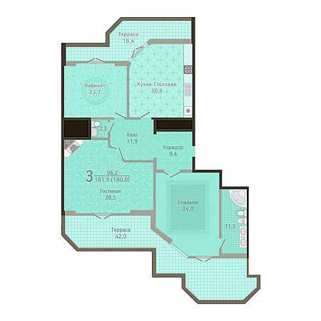 3 комнатная 161.9м²