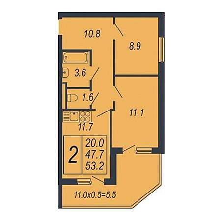 2 комнатная 53.2м²