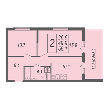 2 комнатная 56.1м²