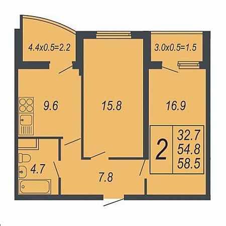 2 комнатная 58.5м²