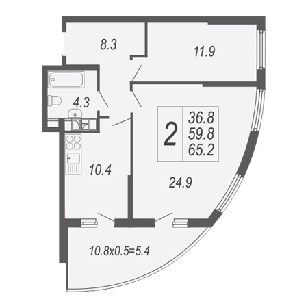 2 комнатная 65.2м²