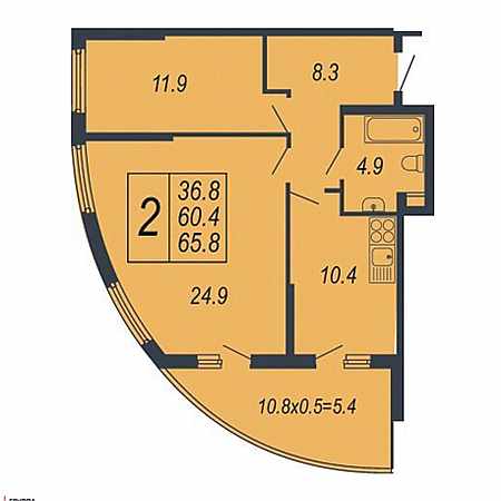 2 комнатная 65.8м²