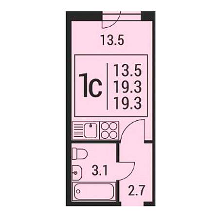 Студия 19.3м²