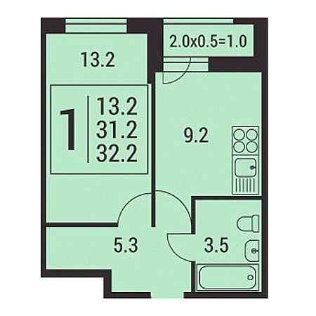 1 комнатная 32.2м²