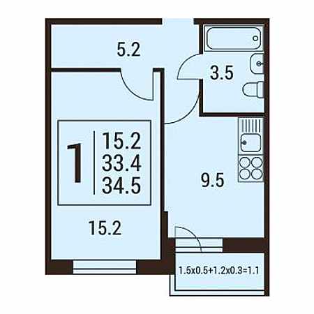 1 комнатная 34.5м²